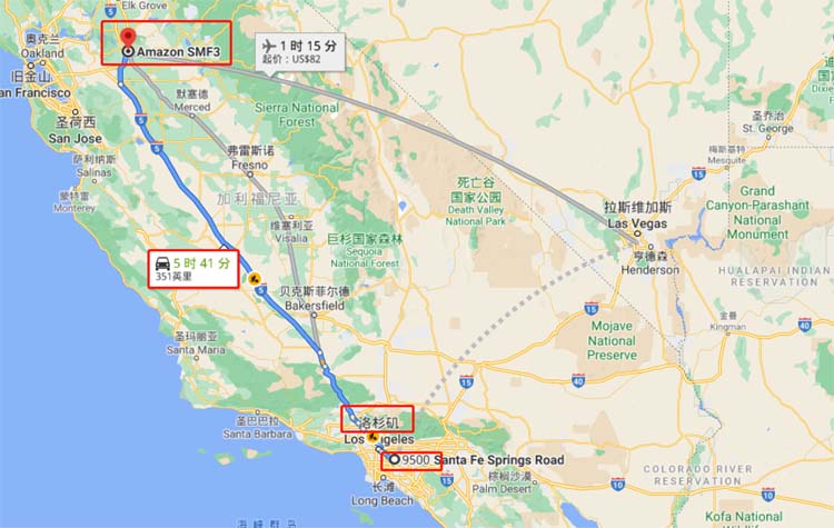 紐酷美西海外倉過去SMF3需要5小時(shí)41分鐘車程