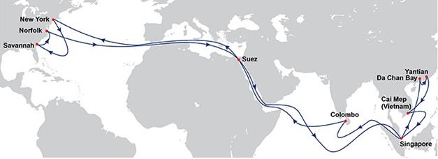 國(guó)內(nèi)到美東的航線(xiàn)圖經(jīng)過(guò)蘇伊士運(yùn)河