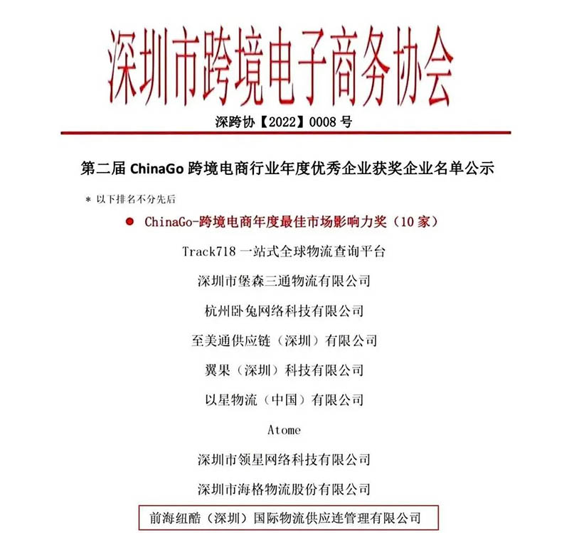 深圳市跨境電子商務(wù)協(xié)會(huì)ChinaGo跨境電商“年度最佳市場影響力”獎(jiǎng)項(xiàng)